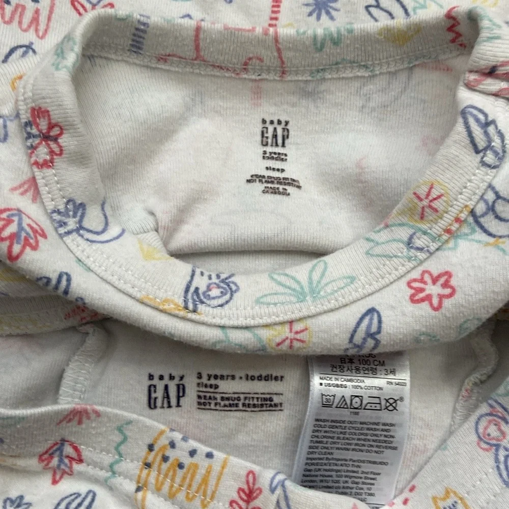 Baby GAP matching set girls boys size 3T rainbow zoo animals pajamas loungewear